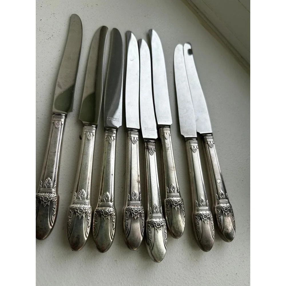 1937 Roger's Co. set of 8 First Love pattern stainless butter knives